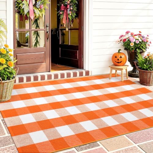 OLANLY Fall Door Mat, Buffalo Plaid Rug by OLANLY