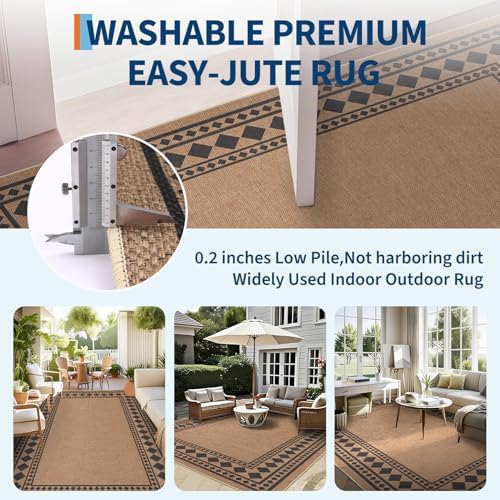 GarveeHome Large Easy Jute Rugs 10x13 Living Room Rug Modern Bordered Solid Rug - Image 6