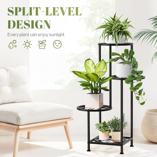 4 Tier Plant Stand Indoor Outdoor, Metal Shelf Holder Corner Black - Image 4