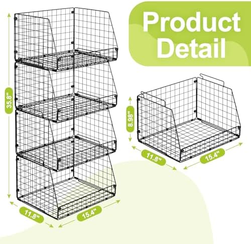 4 Pack XXL Stackable Wire Storage Basket, Extra Large Capacity Pantry Organizer - Image 7