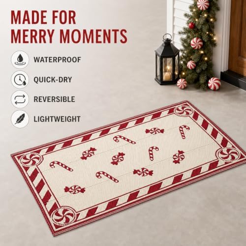 3x5 Ft Candy Cane Christmas Reversible Plastic Straw Outdoor Rug - Image 7