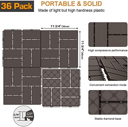 Goovilla Plastic Interlocking Deck Tiles, 36 Pack 12"x12", Dark Coffee - Image 3