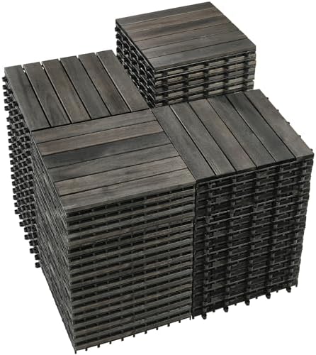 PrimeZone 81 PCS Solid Acacia Wood Interlocking Patio Deck Tiles Outdoor by PrimeZone