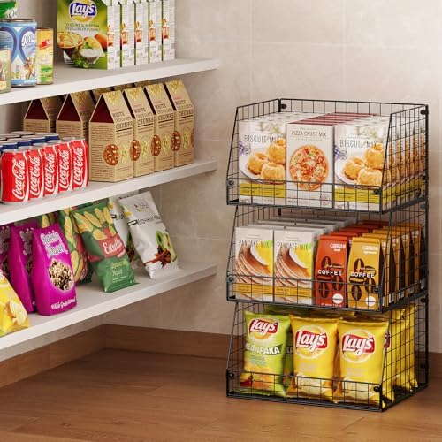 3 Pack XXL Stackable Wire Baskets, Large Storage Bins - Image 6
