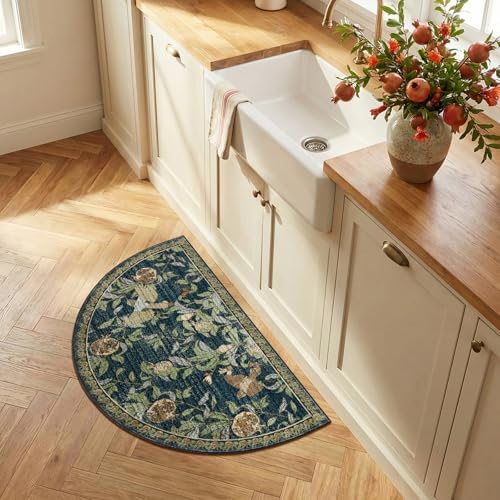 jinchan 2x3 Half Circle Floral Vintage Washable Entryway Rug - Image 3