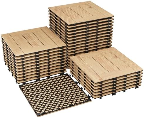 33 PCS 12×12 Inch Solid Acacia Wood Interlocking Deck Tiles, All-Weather - Image 2