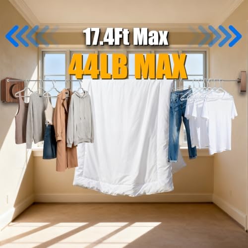 Retractable Clothesline Indoor Outdoor 17.4Ft Non-Sag - Image 4