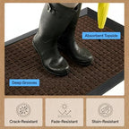 GORILLA GRIP WeatherMAX Door Mat, Indoor Outdoor, Dark Brown Squares - Image 5