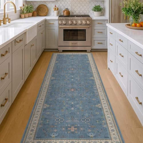 Boho 2'6"x10' Wide Runner Rugs for Hallway Non Skid- 10ft Light Blue Washable - Image 6