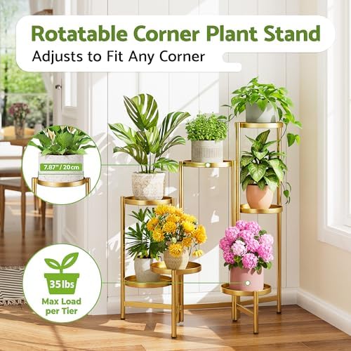 Stand Plants Gold, 7 Tiered Corner Plant Stand Indoor Outdoor, Tall Folding Rack - Image 2