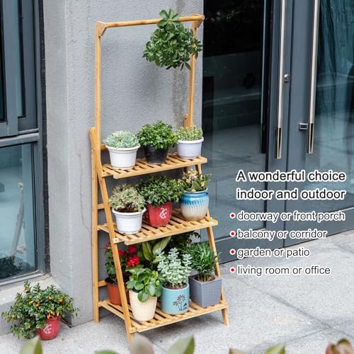 COPREE Bamboo 3-Tier Hanging Plant Stand Planter Shelves Flower Pot Organizer - Image 5