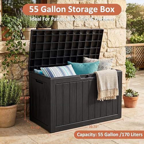 55 Gal Outdoor Storage Box Waterproof Lockable Deck Box - Image 5
