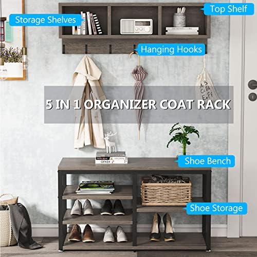 Tribesigns Coat Rack Shoe Bench Set Industrial, Hall Tree - Image 7