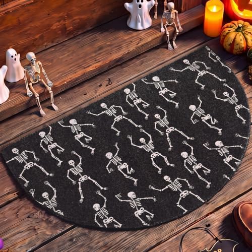 Tinideya Halloween Skeleton Doormat Black Semicircle Welcome Mat 27.56'' by Tinideya