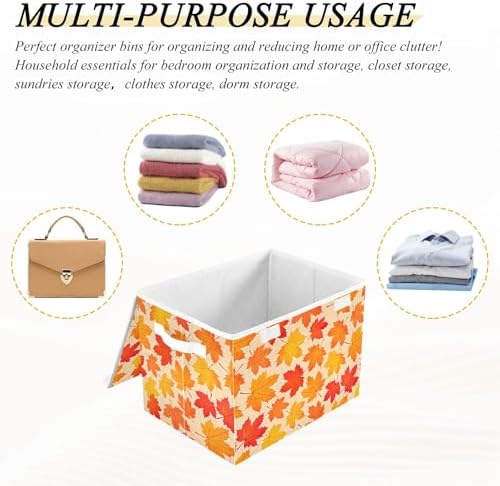 Bolaz Storage Bins with Lids and Handles, Autumn Maple Leaf Yellow Fallen - Image 7