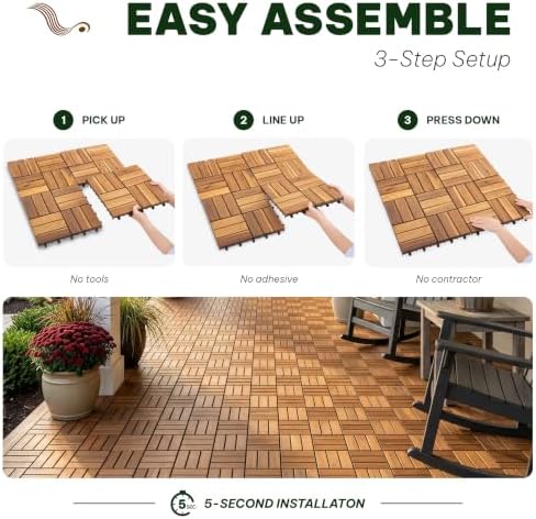 Acacia Interlocking Deck Tiles, 12 Slats, Honey Oak - Image 4