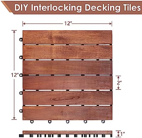 PrimeZone 108 PCS Solid Acacia Wood Interlocking Patio Deck Tiles Outdoor - Image 2