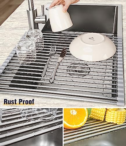 Tomorotec Roll Up Dish Drying Rack Over Sink, 304 Steel - Image 2