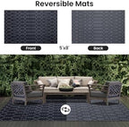 Smiry Outdoor Rug 5x8 ft Waterproof Reversible Boho Mat, Dark Grey - Image 3