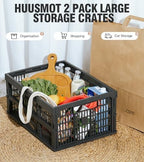 HUUSMOT 2-Pack Collapsible Plastic Storage Baskets, Dark Grey - Image 2