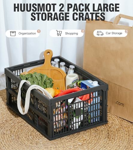 HUUSMOT 2-Pack Collapsible Plastic Storage Baskets, Dark Grey - Image 2