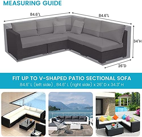 Patio Sectional Sofa Cover Outdoor Waterproof Windproof 85" X 85" V-Shaped - Image 2