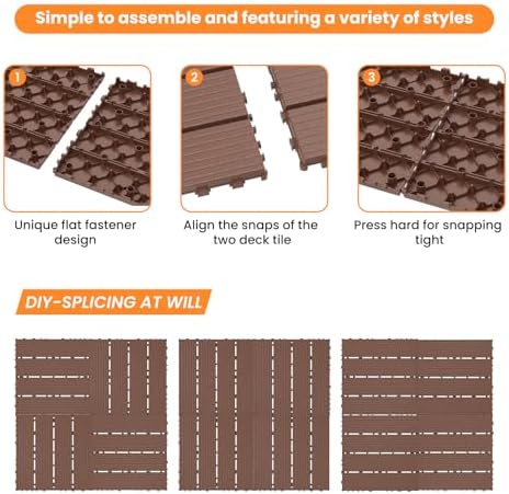44 Pack Plastic Interlocking Deck Tiles, Patio Floor Decking Tiles - Image 3