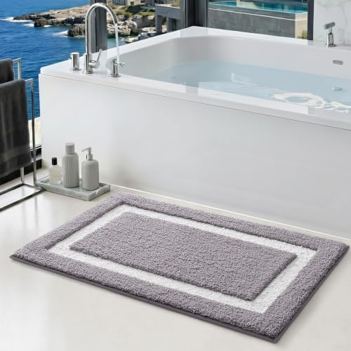 Color&Geometry Gray Bathroom Rugs 36x24, Extra Soft Absorbent Microfiber Bath - Image 4