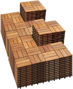 PrimeZone 108 PCS Solid Acacia Wood Interlocking Patio Deck Tiles Outdoor by PrimeZone
