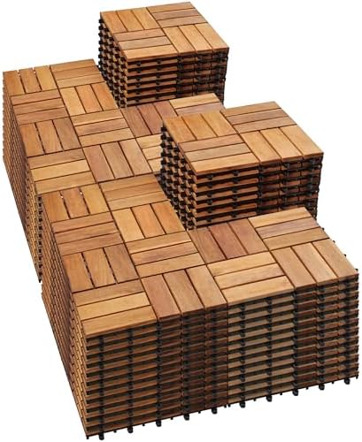 PrimeZone 108 PCS Solid Acacia Wood Interlocking Patio Deck Tiles Outdoor by PrimeZone