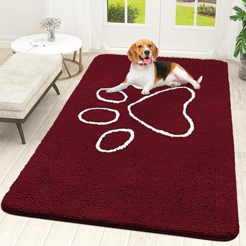 OLANLY Dog Door Mat for Muddy Paws 70x46, Paw Print Design Chenille Mud Mat by OLANLY