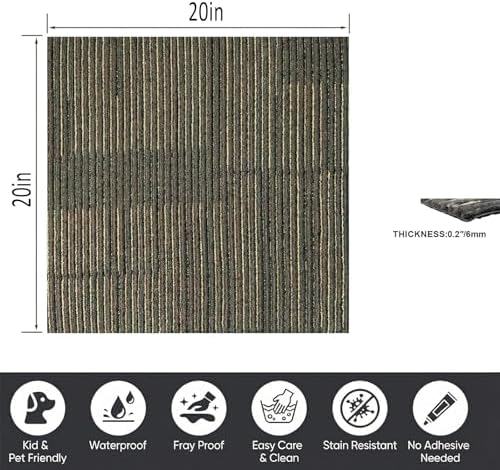 20"x20" Peel and Stick Carpet Tiles, Self-Adhesive Floor Squares - Image 2