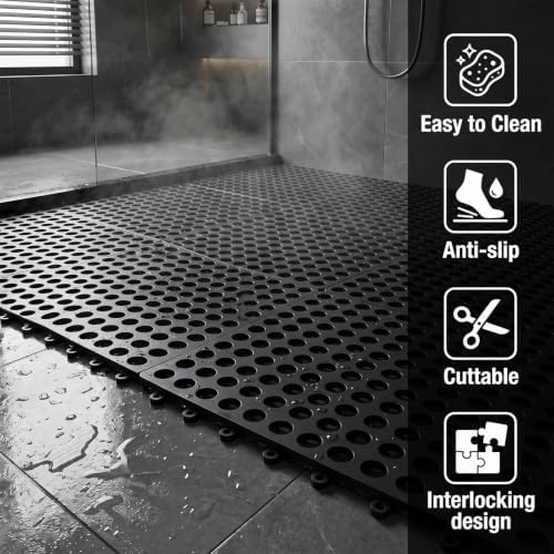 24 Pcs Interlocking Drainage Floor Tiles, 12 Inch Plastic Non Slip Mats - Image 3