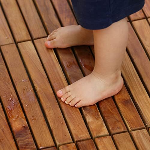 Bare Decor EZ-Floor Interlocking Flooring Tiles in Solid Teak Wood Oiled Finish - Image 3