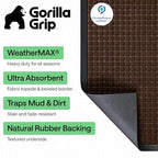 GORILLA GRIP WeatherMAX Door Mat, Indoor Outdoor, Dark Brown Squares - Image 2