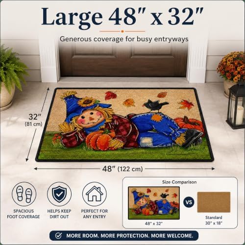 Fall Scarecrow Decorative Front Door Mat, Autumn Pumpkin Crow - Image 2