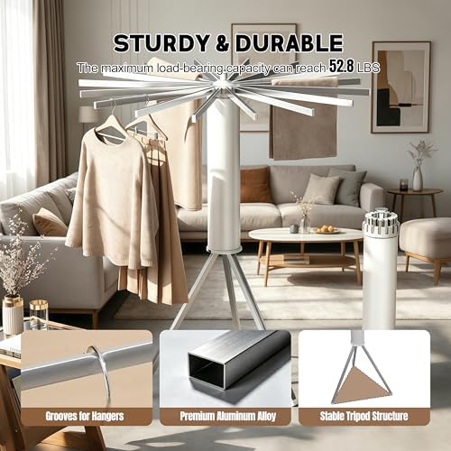 Clothes Drying Rack Foldable, Rotary Tripod Laundry Drying Rack, 16 Aluminum - Image 4