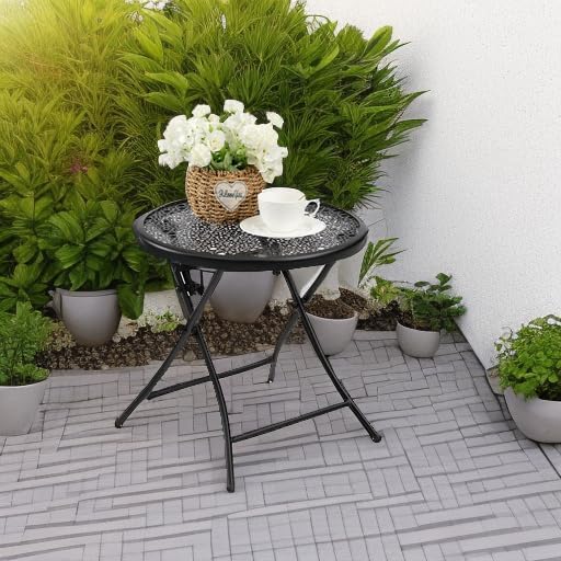TeoKJ Folding Small Outdoor Side Table, No Assembly Patio Metal Desk - Image 2
