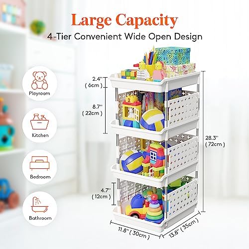 Lifewit Plastic Stackable Storage Baskets, 4 Tier Stacking Bins - Image 3