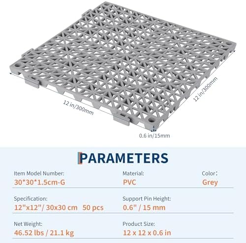 50-Pack Interlocking Drain Floor Tiles, Modular Cushioned Rubber Flooring - Image 3