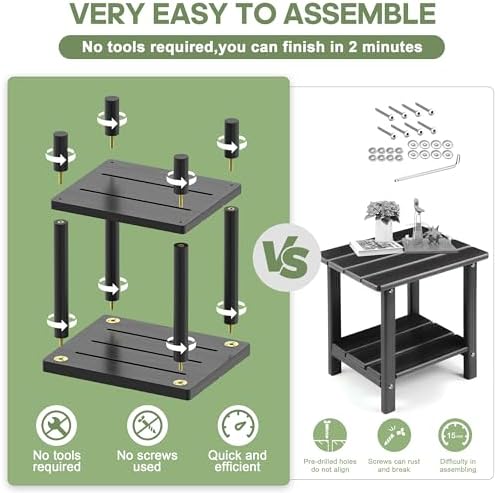 LEJANEOYE Outdoor Side Table, 2-Tier Small Outdoor Table - Image 4