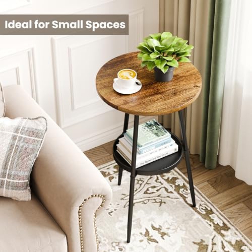 Side Table 2-Tier Round End Table Indoor Small Side Table Industrial Accent - Image 5