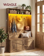VASAGLE 5-in-1 Hall Tree with Bench and Shoe Storage, Adjustable LED Light - Image 2
