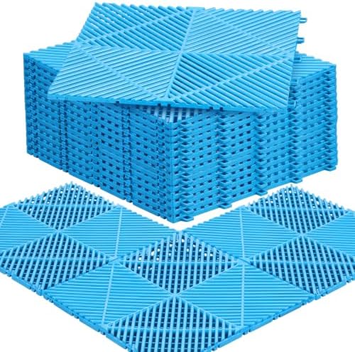 Barydat 72 Pcs 12x12 Garage Floor Tiles Interlocking Drainage, Light Blue by home