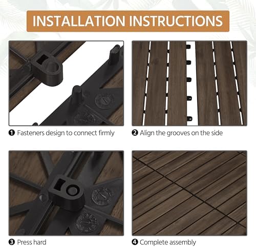 Yaheetech 108PCS Deck Tiles Acacia Wood Interlocking Outdoor Flooring - Image 4