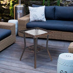 VINGLI Outdoor Side Table with Storage Wicker Patio Side Table, Tempered Glass - Image 6