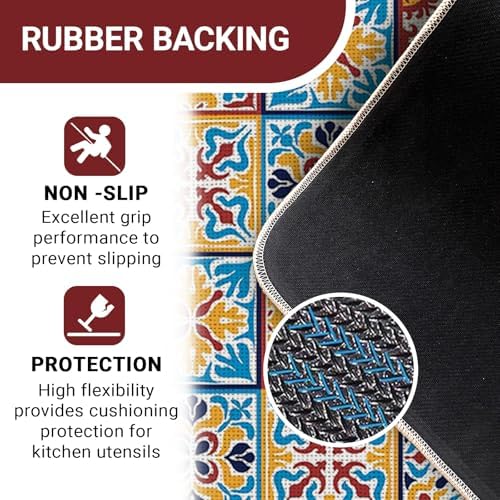 Boho Moroccan Tile Traditional Kitchen Rugs Set of 2 - Image 4