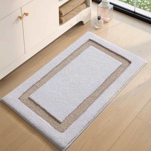Color&Geometry White Bathroom Rugs 36x24, Extra Soft Absorbent Microfiber Bath - Image 3