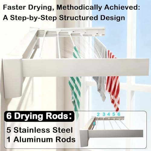 Wall Mounted Clothes Drying Rack 27 inches, Foldbale Laundry Drying Rack 6 Rods - Image 3