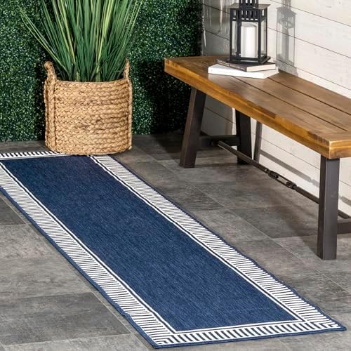 nuLOOM Asha Navy Bordered Power Loomed Indoor/Outdoor Runner Rug by nuLOOM